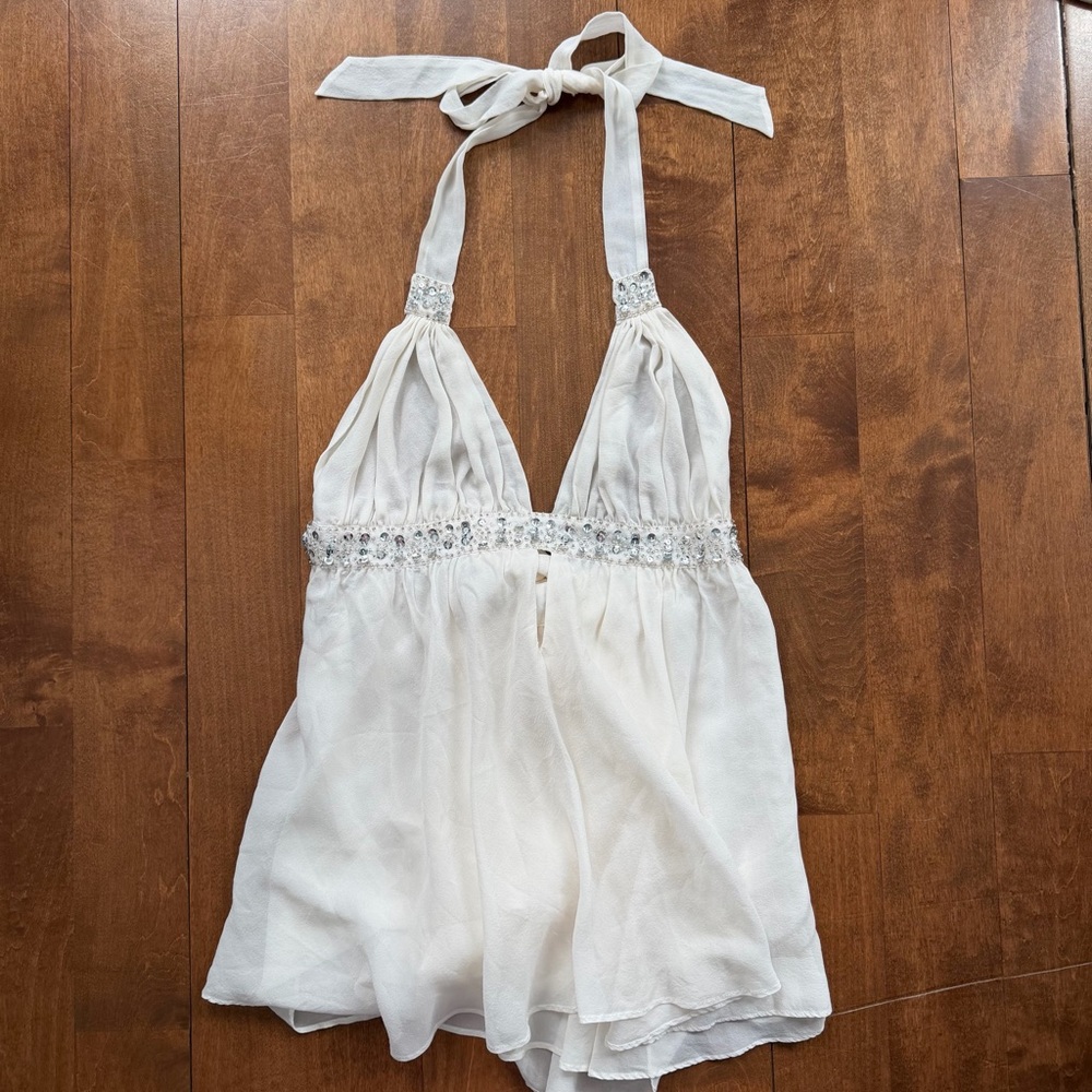 [SOLD] RARE vintage victoria’s secret halter top silk  beaded sequin